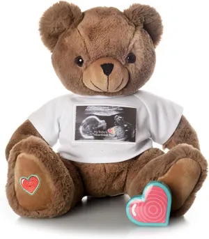 MBHB Digital Voice Recorder Stuffed Bear Ultrasound Tshirt w/20 Second Recorder, Capture Baby's Heartbeat During Pregnancy   Ultrasound for Baby Showers, Registry, Birthdays, New Mom Gift, Cocoa