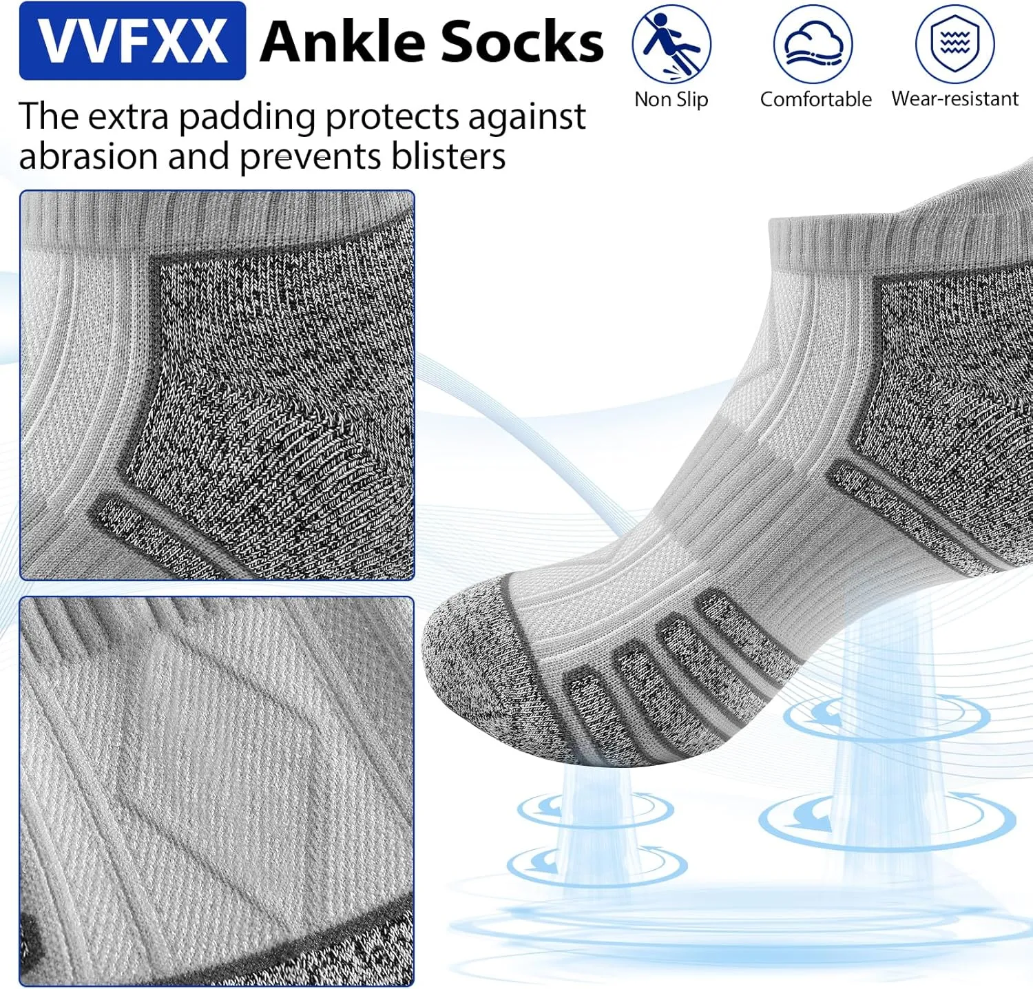 Mens Ankle Socks - 6 Pairs No Show Athletic Running Low Cut Socks with Moisture Wicking & Cushioned Suppor