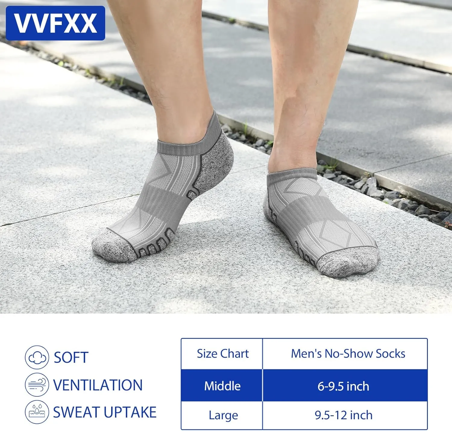 Mens Ankle Socks - 6 Pairs No Show Athletic Running Low Cut Socks with Moisture Wicking & Cushioned Suppor