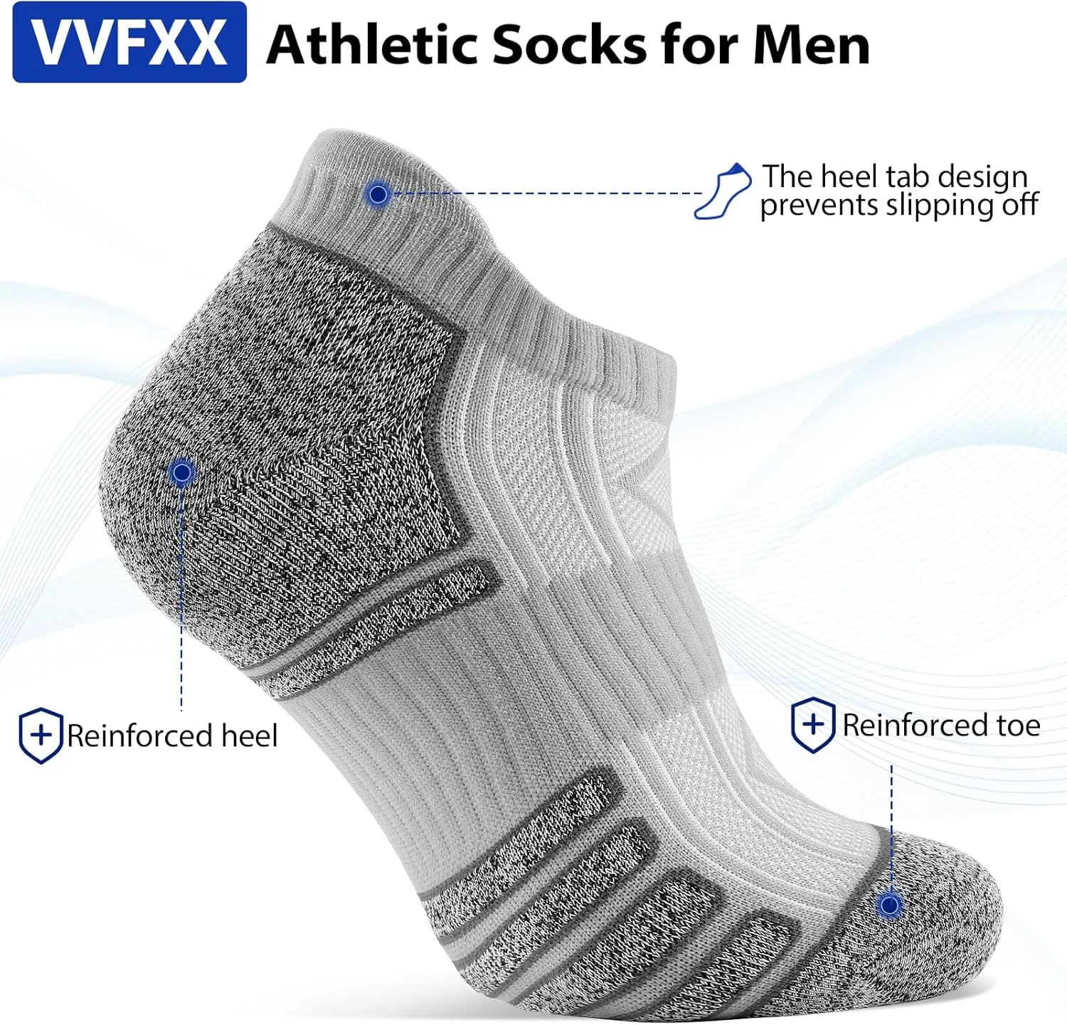 Mens Ankle Socks - 6 Pairs No Show Athletic Running Low Cut Socks with Moisture Wicking & Cushioned Suppor