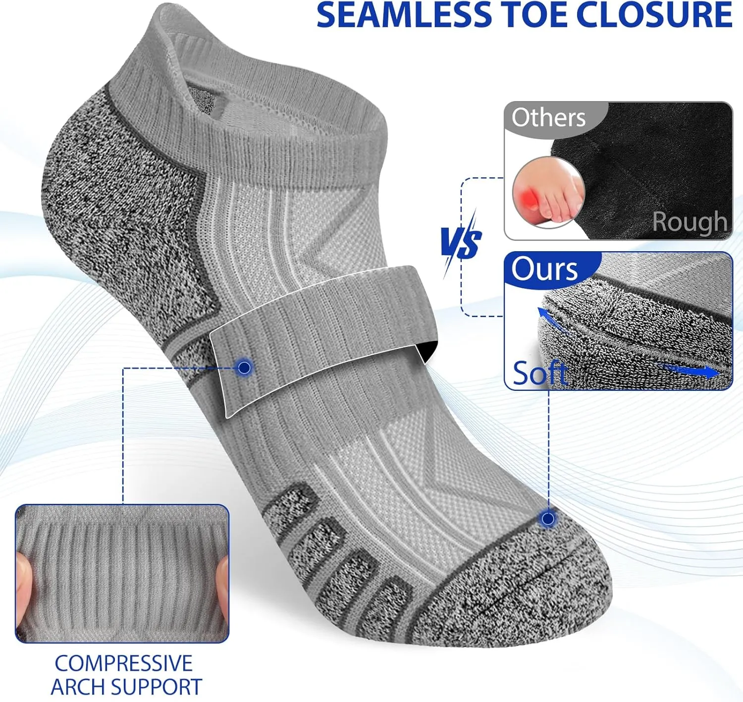 Mens Ankle Socks - 6 Pairs No Show Athletic Running Low Cut Socks with Moisture Wicking & Cushioned Suppor