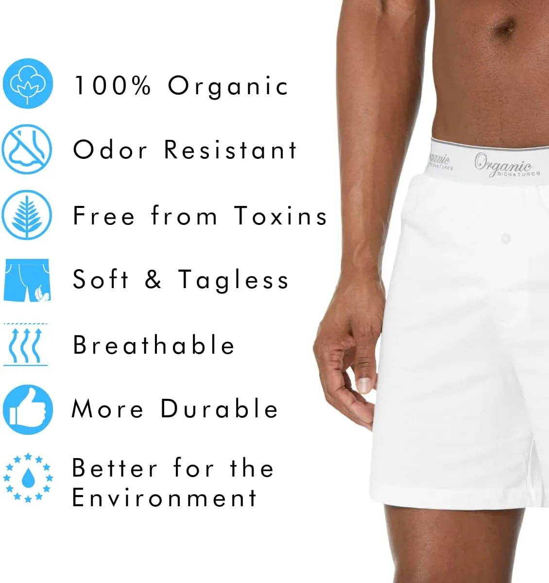 Men's Boxers 100% Organic Cotton, Soft Boxers for Men, 3-Pack