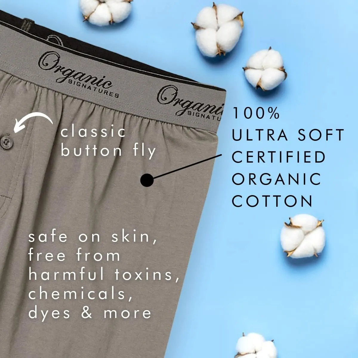 Men's Boxers 100% Organic Cotton, Soft Boxers for Men, 3-Pack