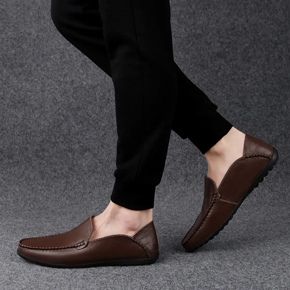 Men's Casual Genuine Leather Slip On Soft Driving Walking Shoes Penny Loafer Flats Shoes