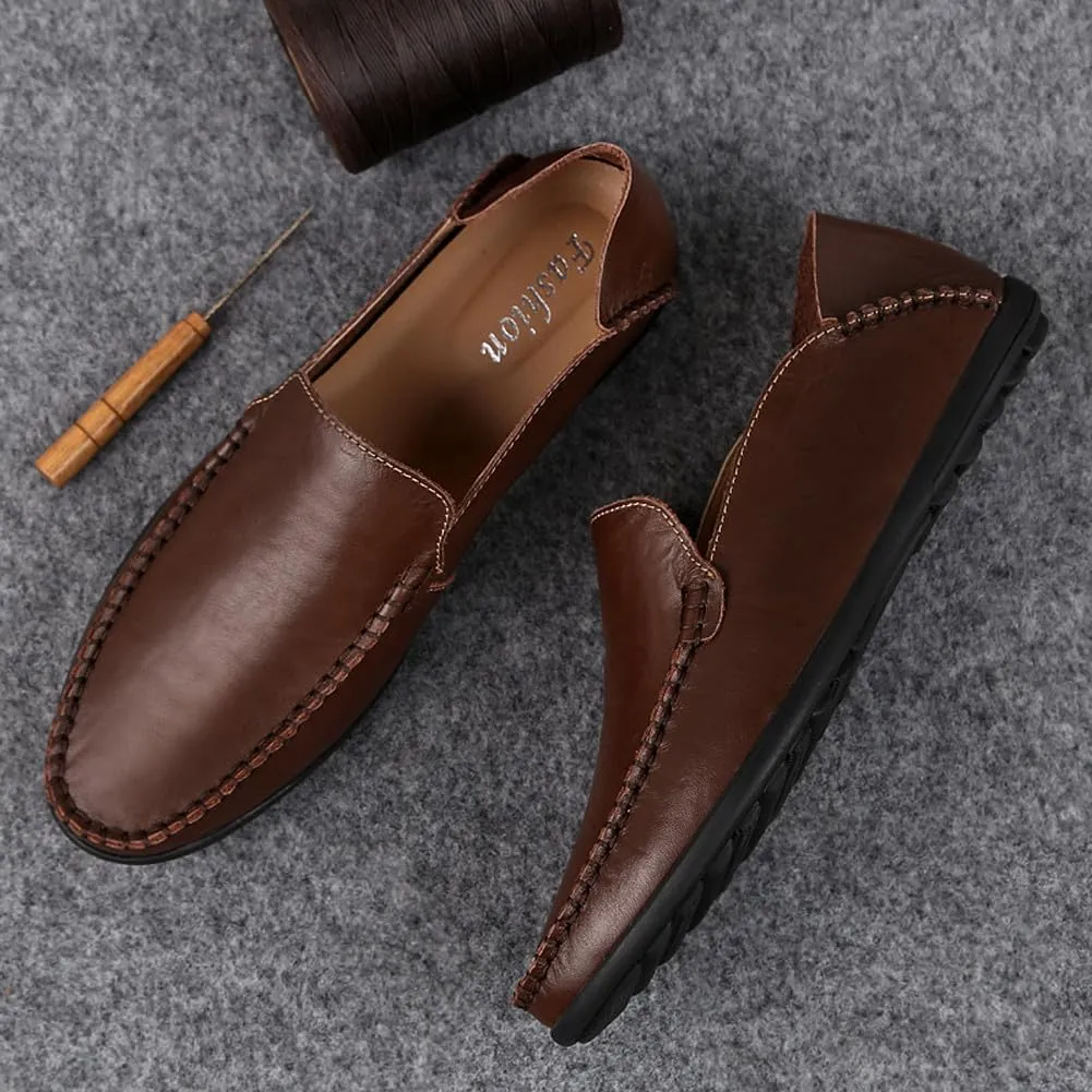 Men's Casual Genuine Leather Slip On Soft Driving Walking Shoes Penny Loafer Flats Shoes