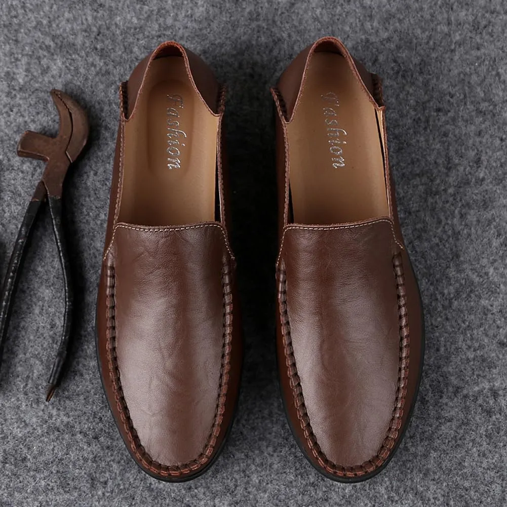 Men's Casual Genuine Leather Slip On Soft Driving Walking Shoes Penny Loafer Flats Shoes