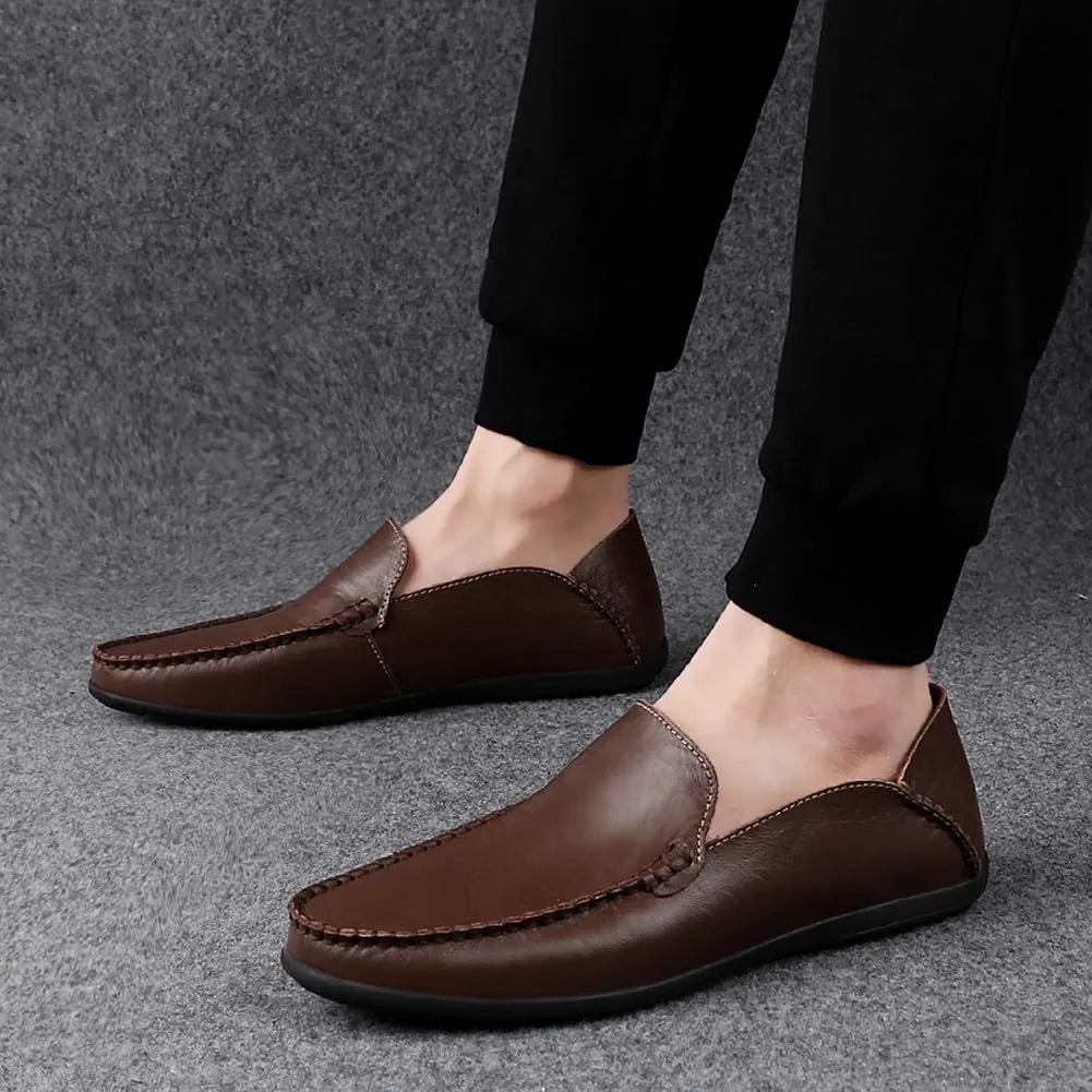 Men's Casual Genuine Leather Slip On Soft Driving Walking Shoes Penny Loafer Flats Shoes