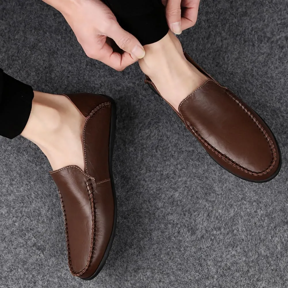 Men's Casual Genuine Leather Slip On Soft Driving Walking Shoes Penny Loafer Flats Shoes