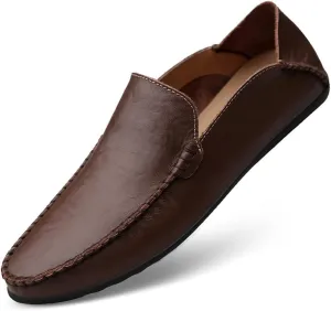 Men's Casual Genuine Leather Slip On Soft Driving Walking Shoes Penny Loafer Flats Shoes