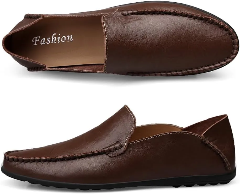 Men's Casual Genuine Leather Slip On Soft Driving Walking Shoes Penny Loafer Flats Shoes