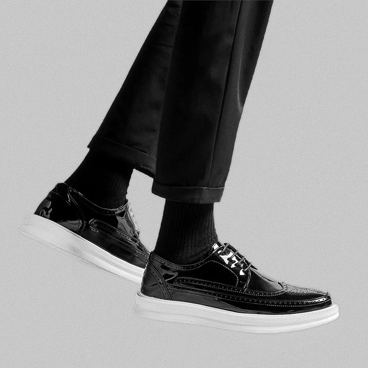 Men's Casual Wingtip Dress Sneakers Orthopedic Classic Leather Dress Shoes for Men Fashion Platform Wingtip Brogue Oxford for Men
