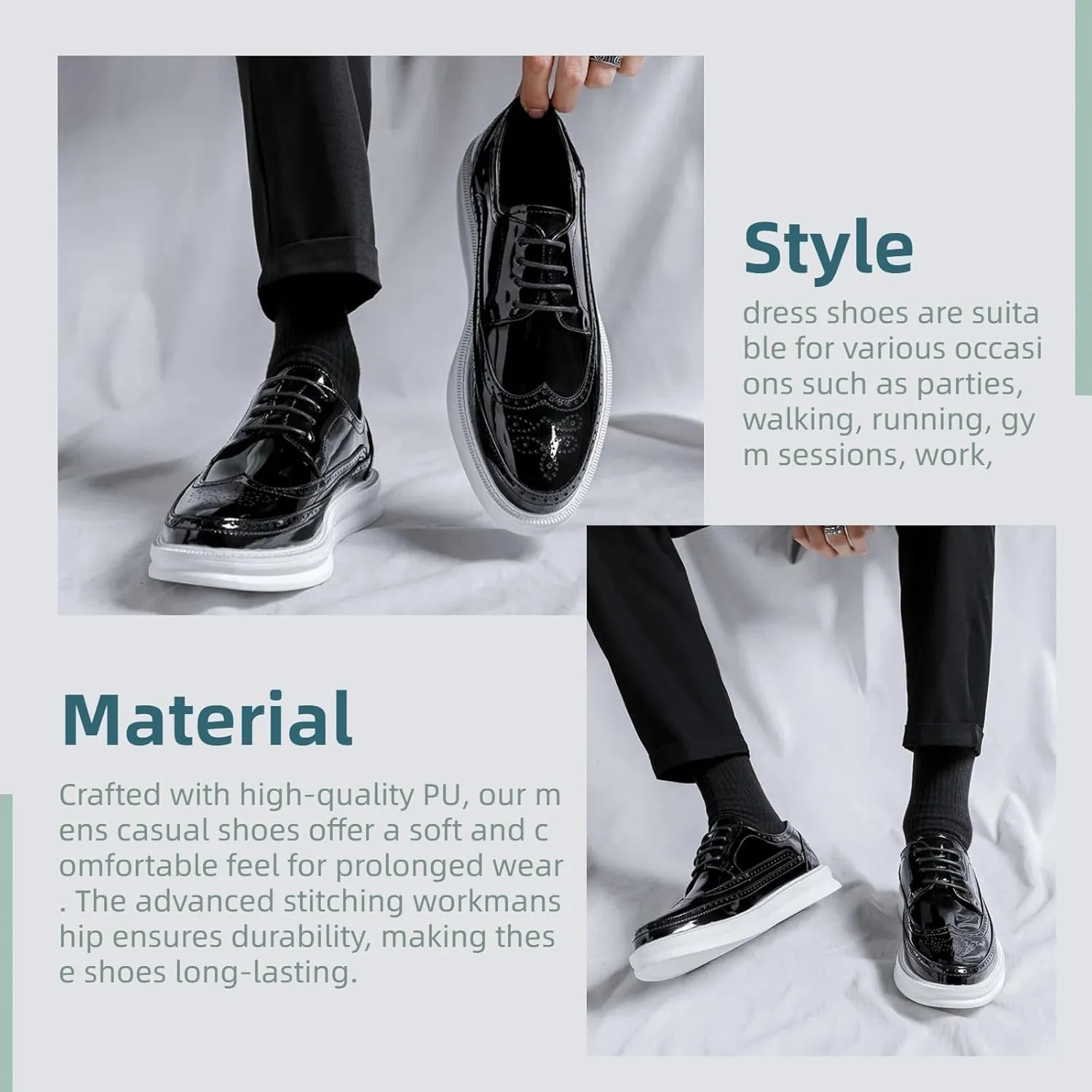 Men's Casual Wingtip Dress Sneakers Orthopedic Classic Leather Dress Shoes for Men Fashion Platform Wingtip Brogue Oxford for Men