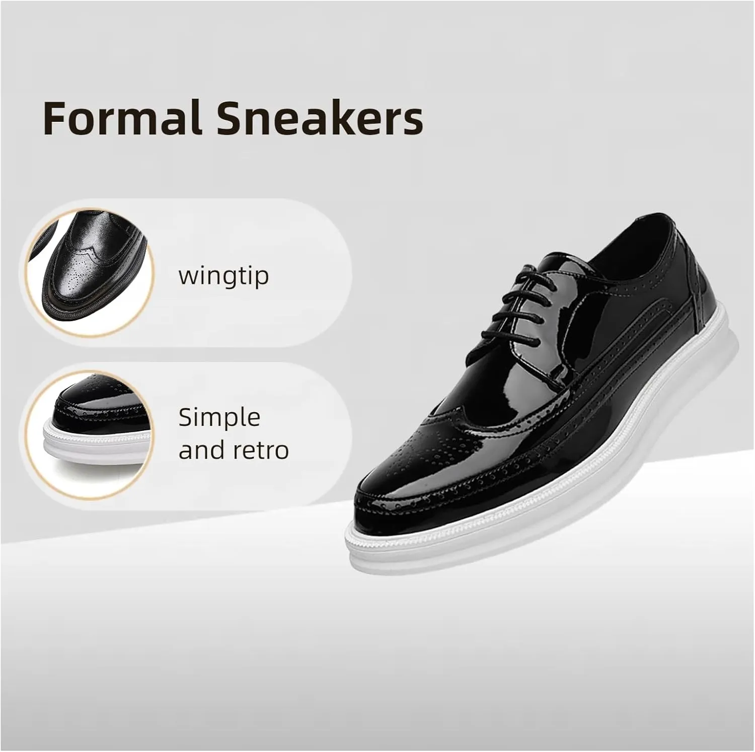 Men's Casual Wingtip Dress Sneakers Orthopedic Classic Leather Dress Shoes for Men Fashion Platform Wingtip Brogue Oxford for Men