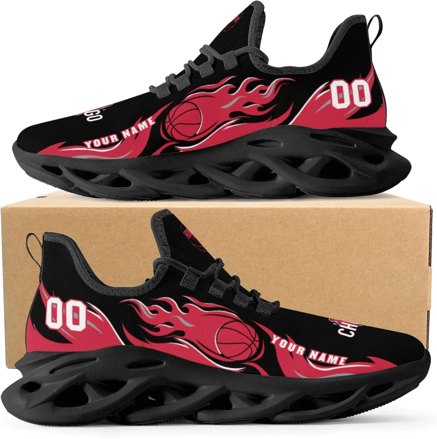 Men's Custom Basketball Flex Control Sneakers Personalized Breathable Fan Gift Name Number Workout Athletic Gym Slip-on Shoes