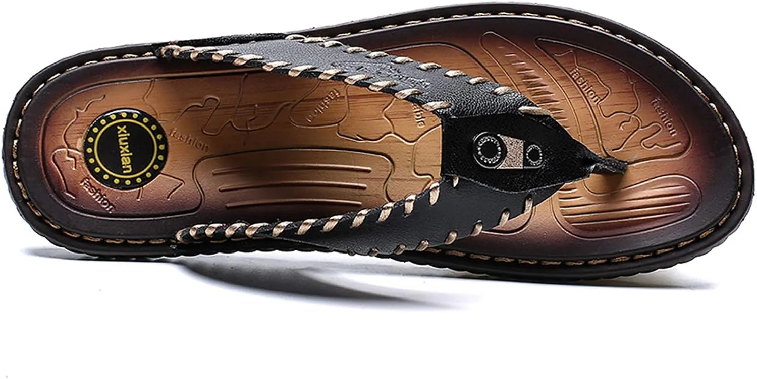 Mens Flip Flops Casual Leather Home Sandals For Mens Rubber Sole Slippers