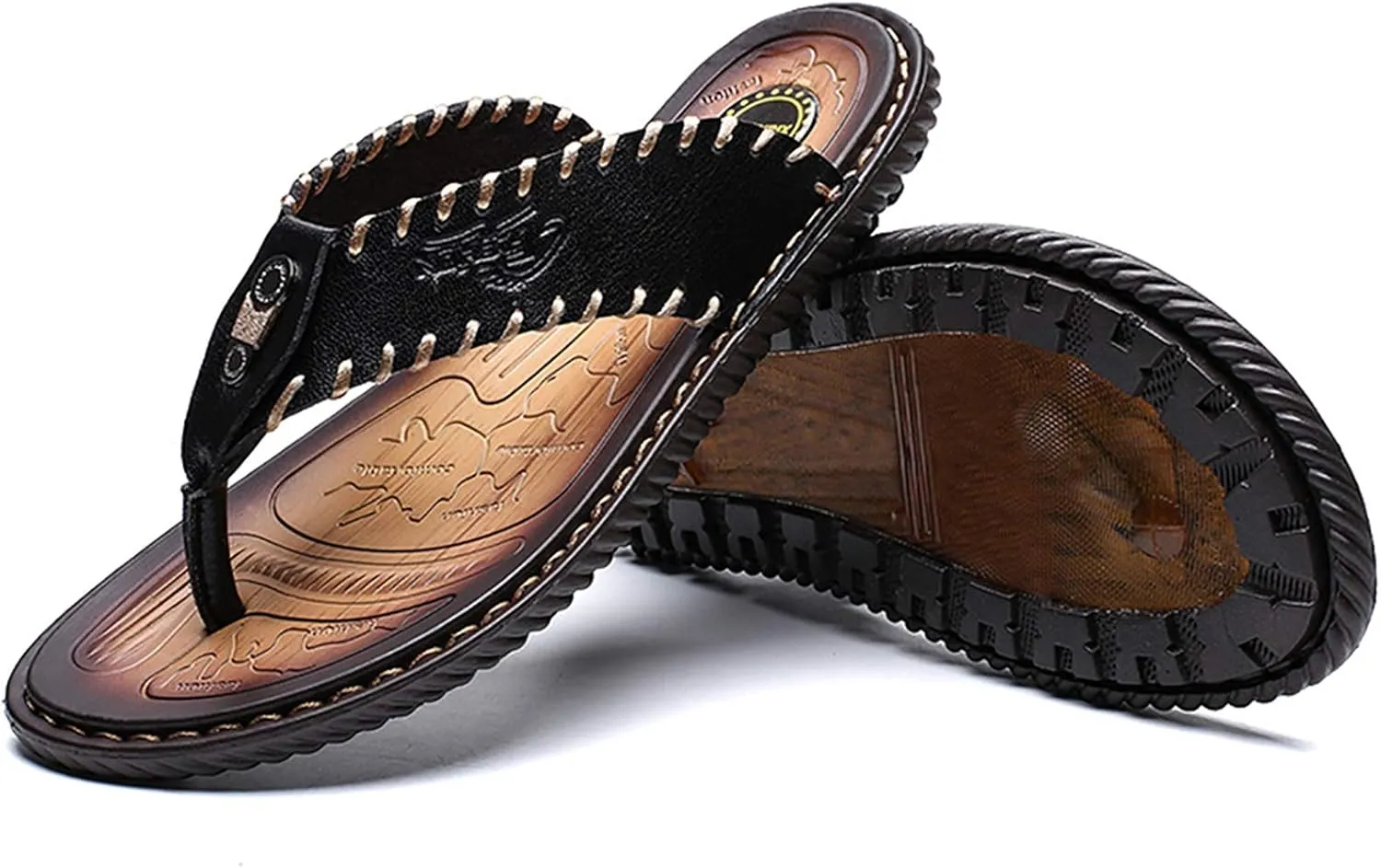 Mens Flip Flops Casual Leather Home Sandals For Mens Rubber Sole Slippers