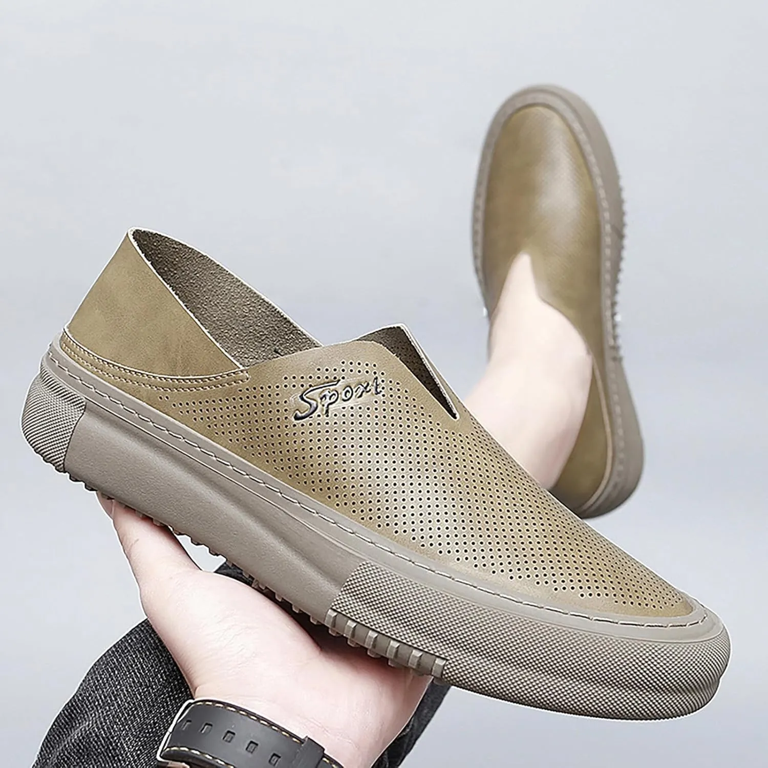 Men's Hollow Soft Sole Slip On Flat Loafers,Handmade Stitching Fashion Casual Outdoor Breathable Lightweight Driving Dress Shoe,Moccasin Cutout Flats