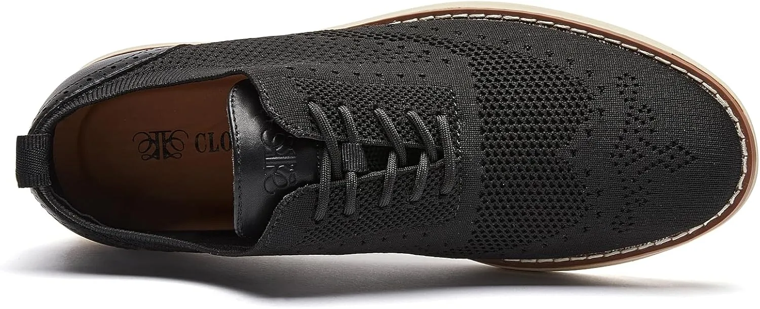 Men's Mesh Dress Sneakers Casual Oxford Shoes Lightweight Walking Shoes Breathable Wingtip Shoes Knit Brogue Sneakers