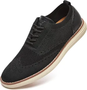 Men's Mesh Dress Sneakers Casual Oxford Shoes Lightweight Walking Shoes Breathable Wingtip Shoes Knit Brogue Sneakers