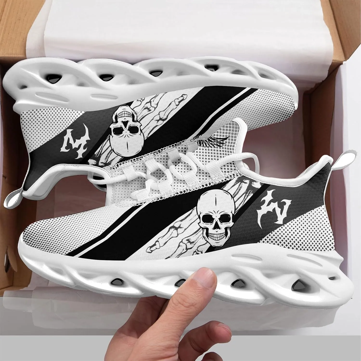 Men's Road Runnig Shoes Non-Slip Lightweight Fashion Skull Rose Walking Sneaker Athletic Cool Cushioned Sport Shoes for Women