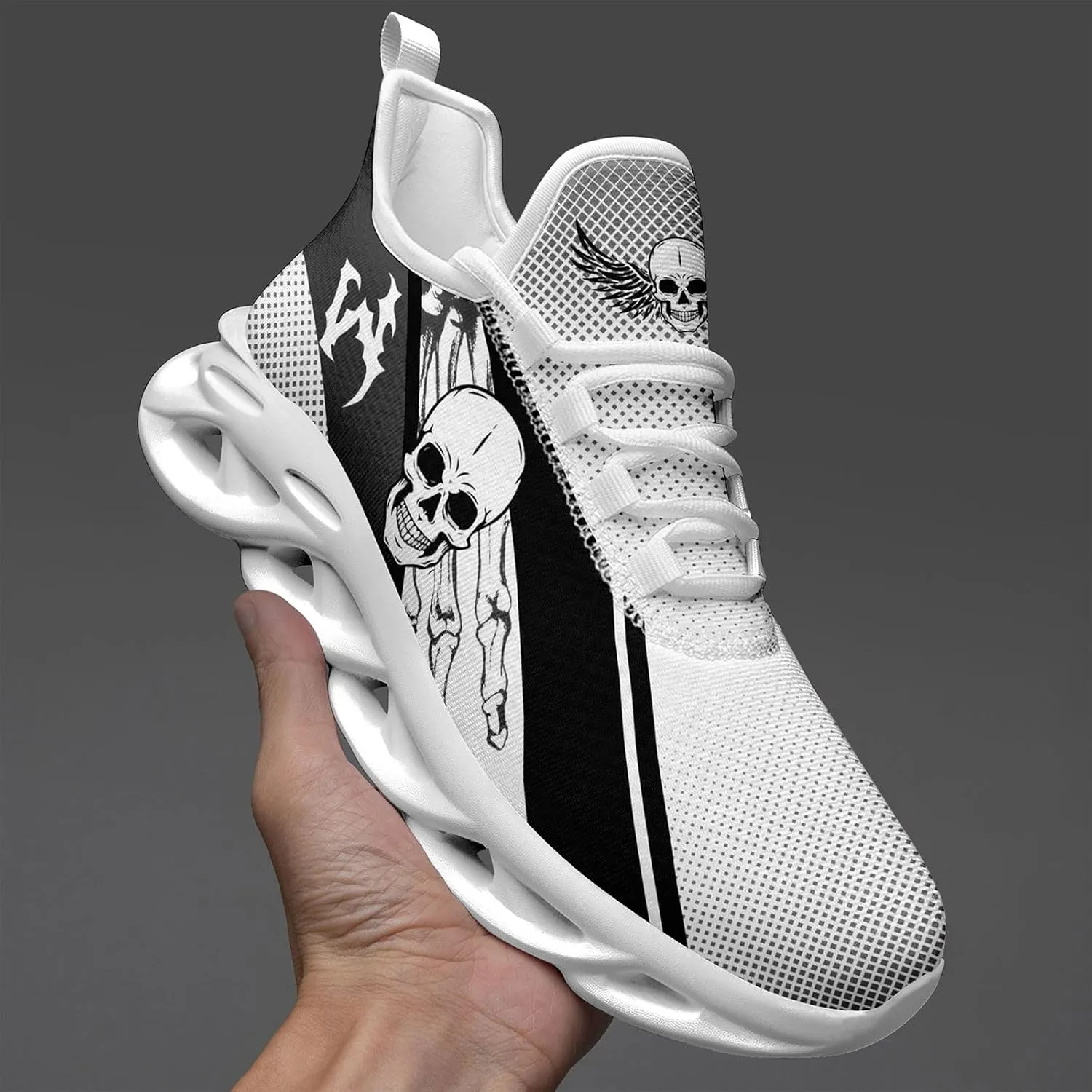 Men's Road Runnig Shoes Non-Slip Lightweight Fashion Skull Rose Walking Sneaker Athletic Cool Cushioned Sport Shoes for Women