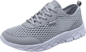 Mens Running Shoes Mesh Breathable Fashion Sneakers Lace Up Platform for Hiking Tennis Wide Feet Casual Trainers Comfortable Sneaker Non-Slip Lightweight Summer Shoes