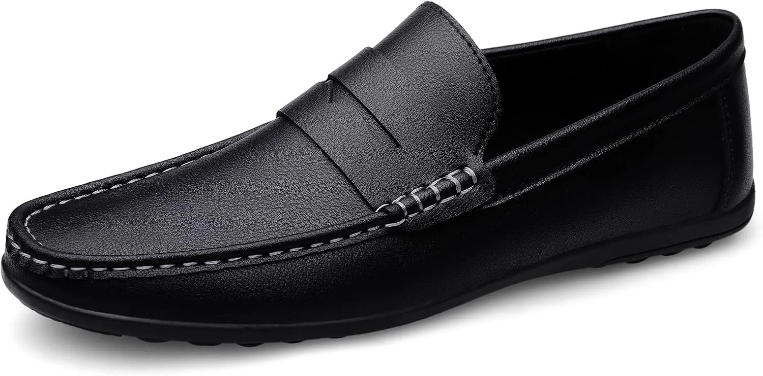 Men's Vintage Hand Stitched Leather Loafers Comfortable Slip On Soft Sole Moccasin Boat Shoes Stylish Casual Driving Walking Dress Flats for Business