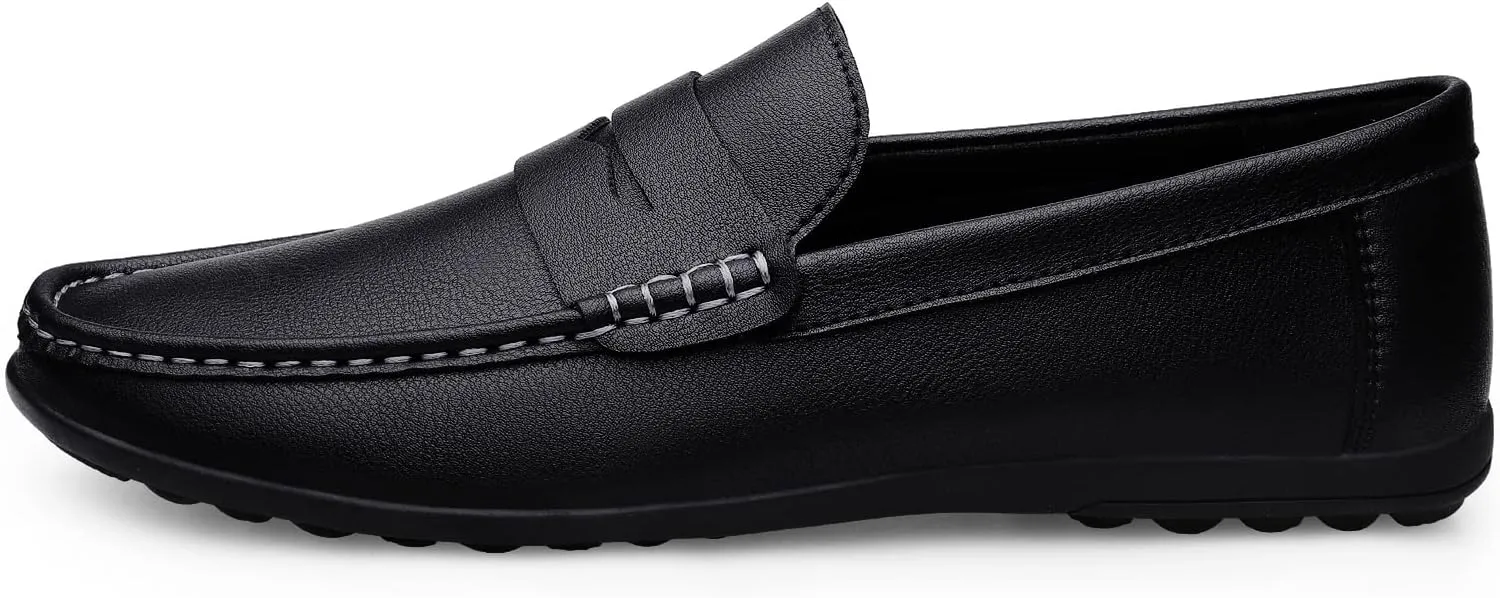 Men's Vintage Hand Stitched Leather Loafers Comfortable Slip On Soft Sole Moccasin Boat Shoes Stylish Casual Driving Walking Dress Flats for Business