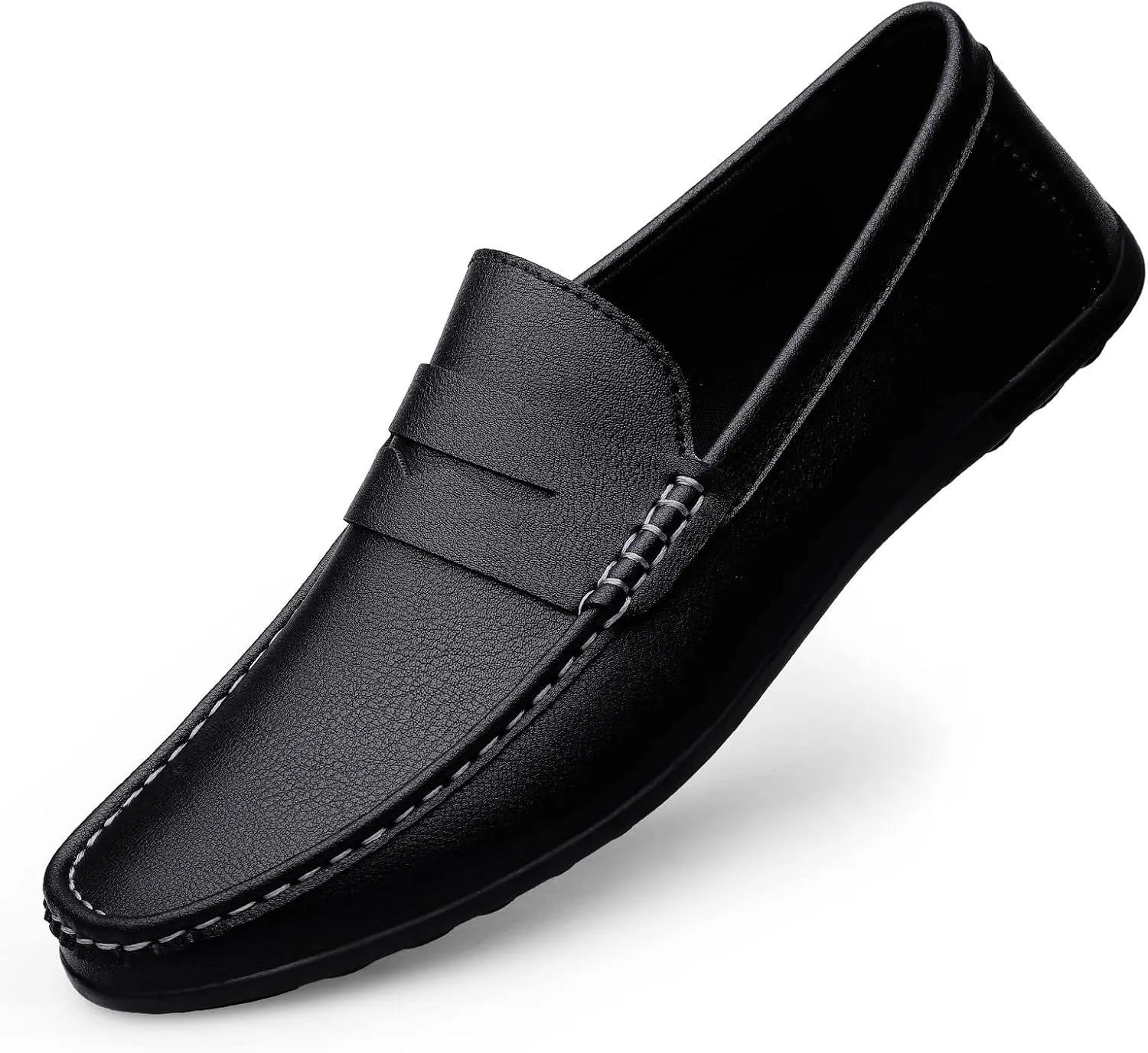 Men's Vintage Hand Stitched Leather Loafers Comfortable Slip On Soft Sole Moccasin Boat Shoes Stylish Casual Driving Walking Dress Flats for Business