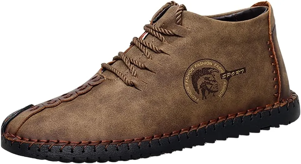 Mens Warm Chukka Boots Leather Fleece Suede Driving Ankle Desert Boot Lightweight Casual Slip-On Loafer Winter Shoes