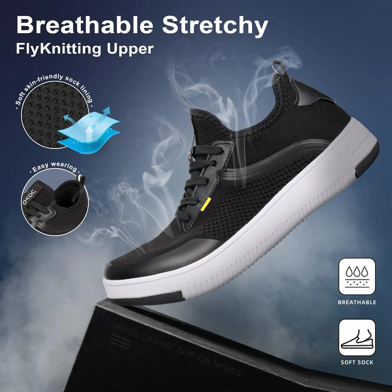 Men's Waterproof Casual Shoes Fashion Sneakers Mesh Knit Upper Breathable Comfort Athleisure Business Shoes for Male