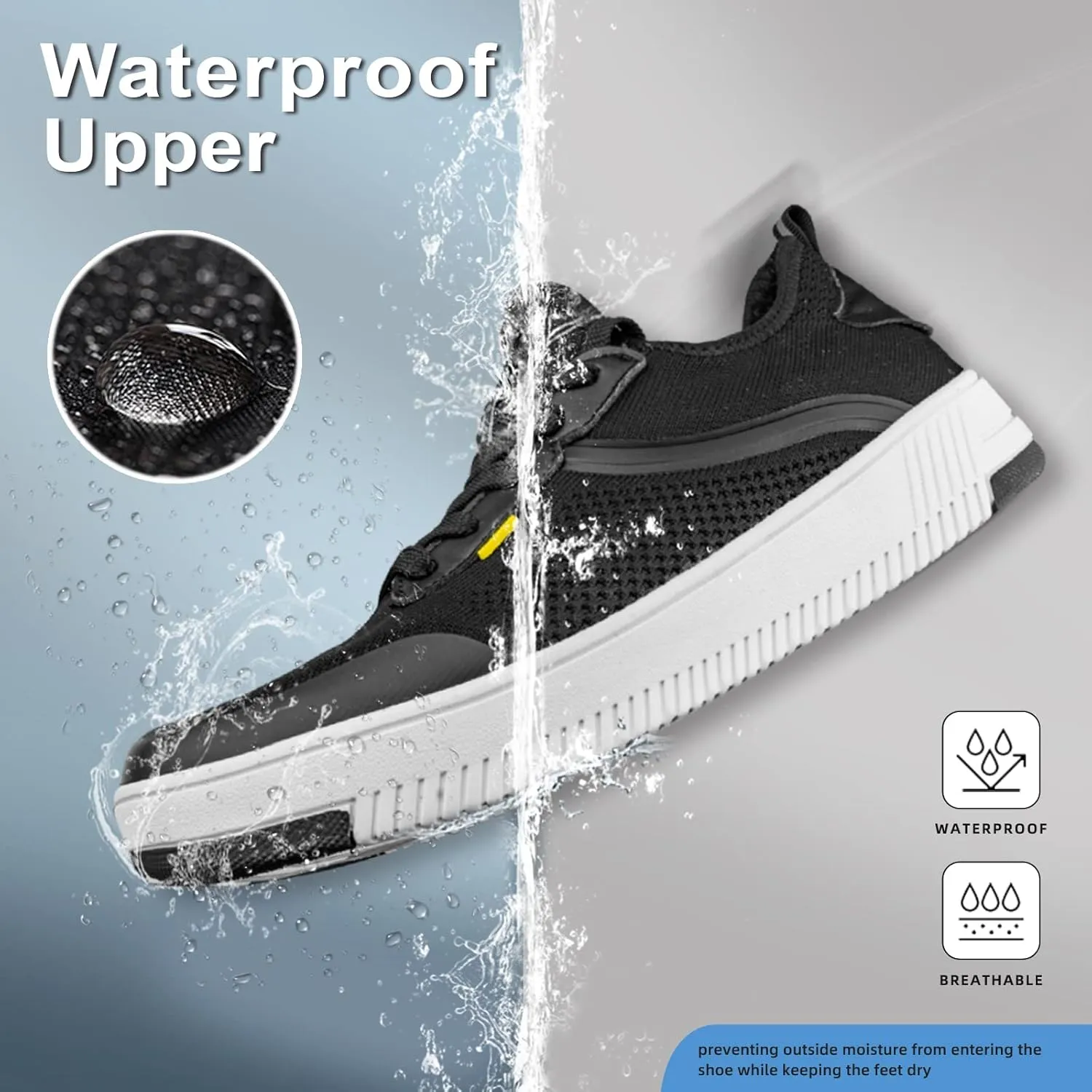 Men's Waterproof Casual Shoes Fashion Sneakers Mesh Knit Upper Breathable Comfort Athleisure Business Shoes for Male