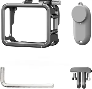 Metal Camera Cage for 360 GO 3 Camera with Double Cold Shoe Mount 2-Claw Adapter Vertical Horizontal Photoshoots