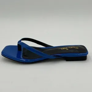 Milooey Blue Women's Square Open Toe Flip Flops Lightweight Thong Flat