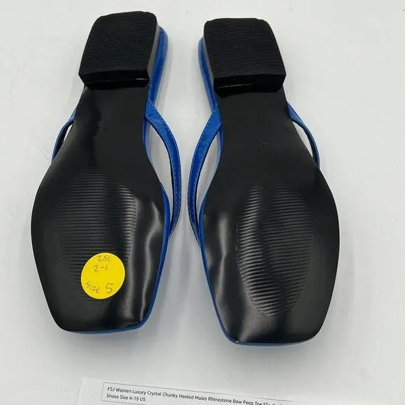 Milooey Blue Women's Square Open Toe Flip Flops Lightweight Thong Flat