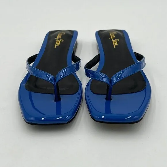 Milooey Blue Women's Square Open Toe Flip Flops Lightweight Thong Flat