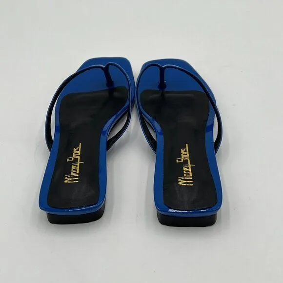 Milooey Blue Women's Square Open Toe Flip Flops Lightweight Thong Flat