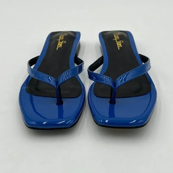 Milooey Blue Women's Square Open Toe Flip Flops Lightweight Thong Flat