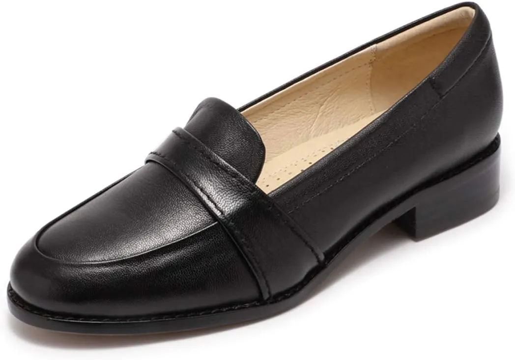 Mona flying Women's Leather Dress Penny Loafers Slip On Flats Office Ladies Casual Shoes