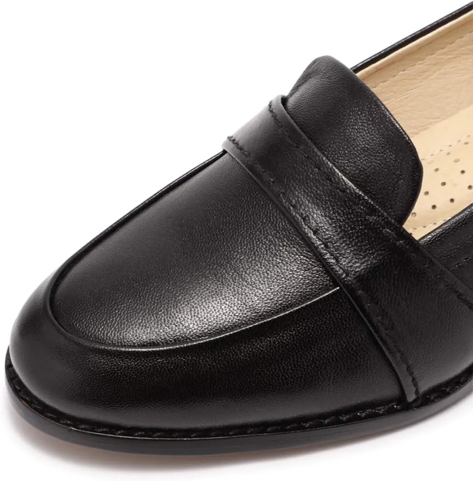 Mona flying Women's Leather Dress Penny Loafers Slip On Flats Office Ladies Casual Shoes