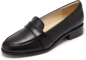 Mona flying Women's Leather Dress Penny Loafers Slip On Flats Office Ladies Casual Shoes