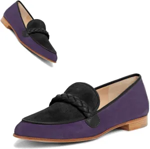MOOMMO Women Comfortable Suede Loafer Flats Closed Round Toe Slip On Penny Loafers Knitted Strap Oxford Loafer Shoes for Office Ladies Work Daily Casual Club Driver Flats Spring Elegant 4-11 M US