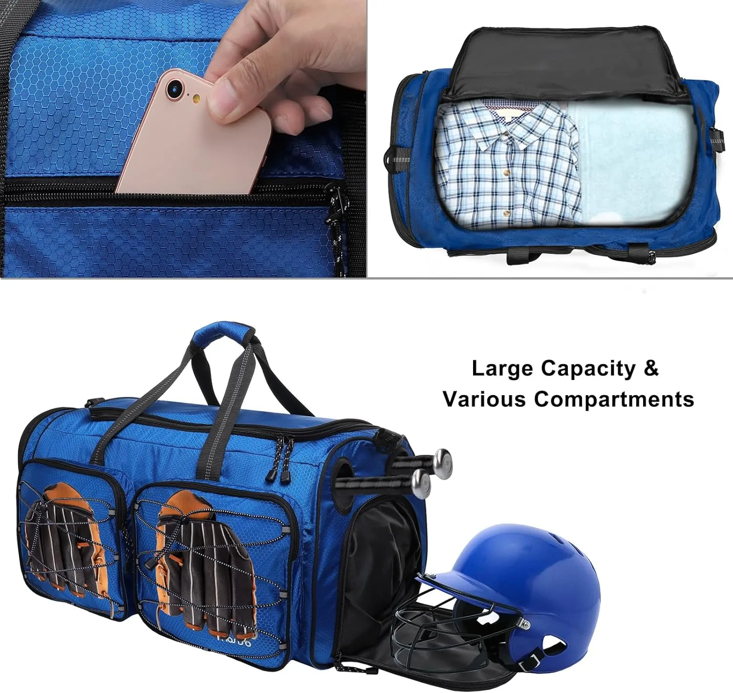 MOSISO Baseball Bat Bag, Large Capacity Catchers Gear Duffle Bag with Shoe Compartment&Adjustable Shoulder Strap&Handle for Training Gear Sports Gym Equipment