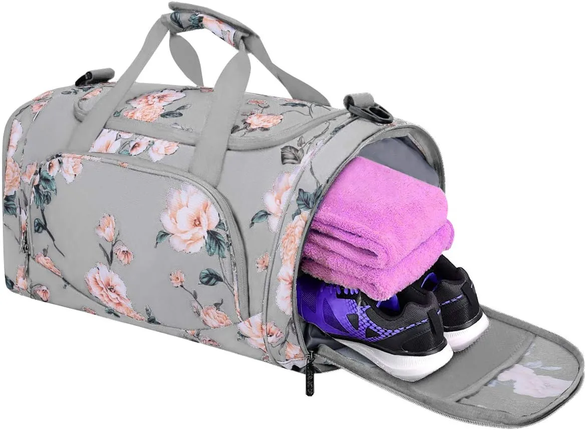 MOSISO Sports Duffel Peony Gym Bag with Shoe Compartment for Men/Women Dance Travel Weekender