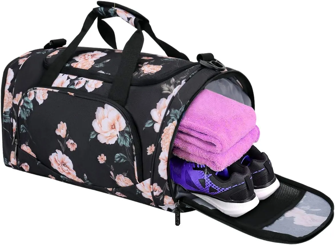 MOSISO Sports Duffel Peony Gym Bag with Shoe Compartment for Men/Women Dance Travel Weekender