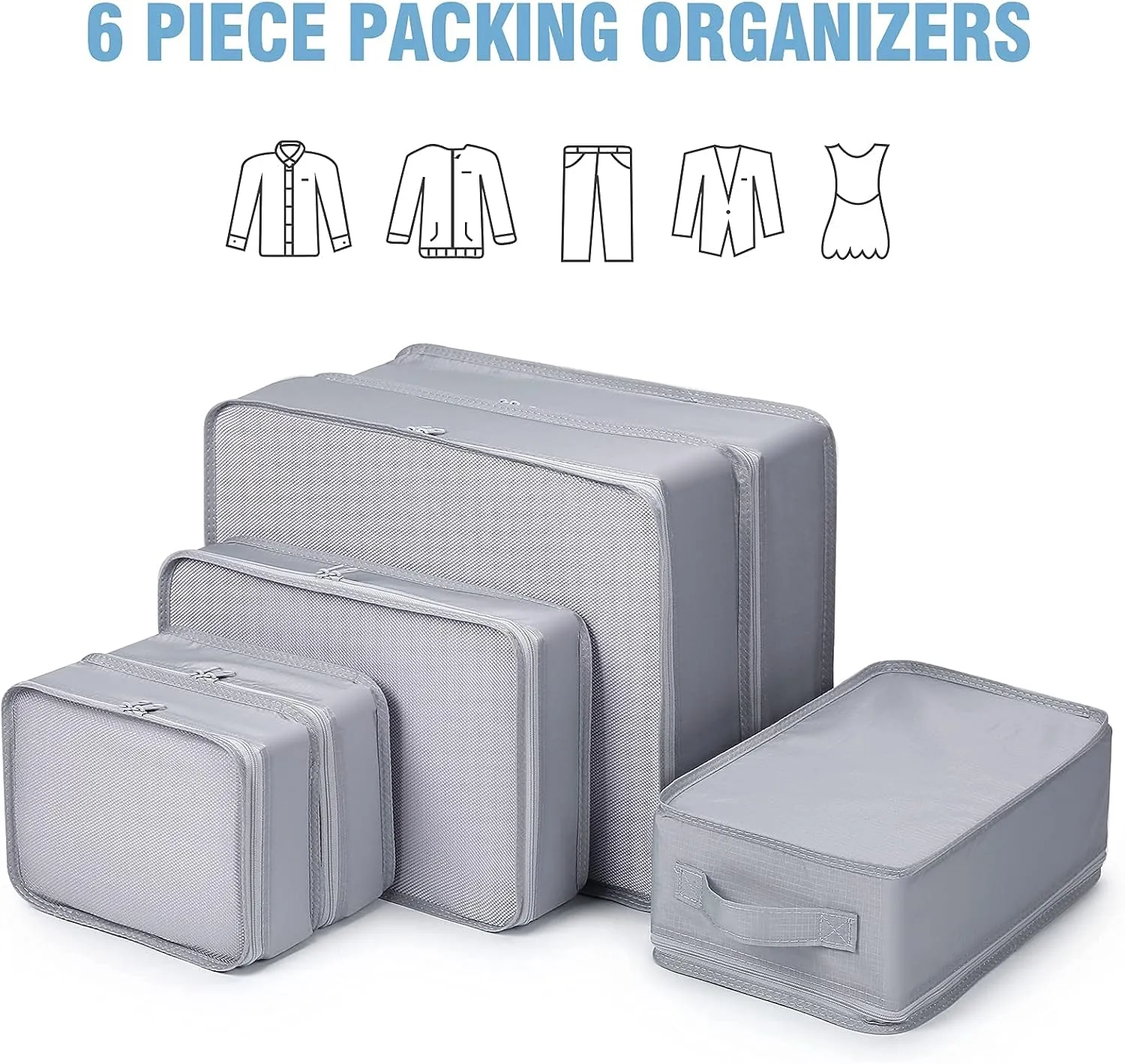 Mossio 6 Set Packing Cubes with Shoe Bag - Lightweight Travel Luggage Suitcase Organizers