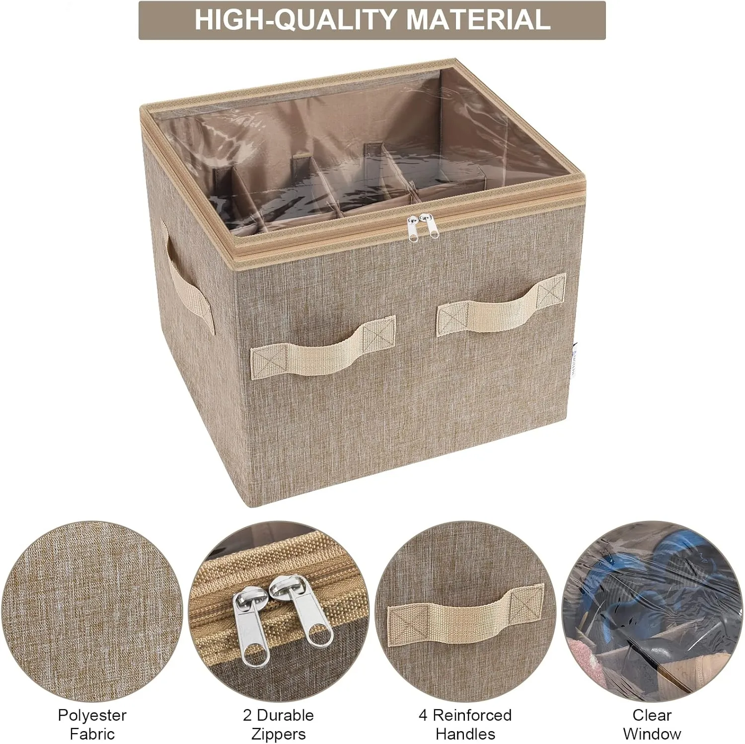 Moteph Shoe Organizer for Closet - Shoe Storage Organizer for Closet Organization with Clear Cover & Adjustable Dividers, Shoe Rack & Basket - (Light Brown, Small - 12 Pairs)