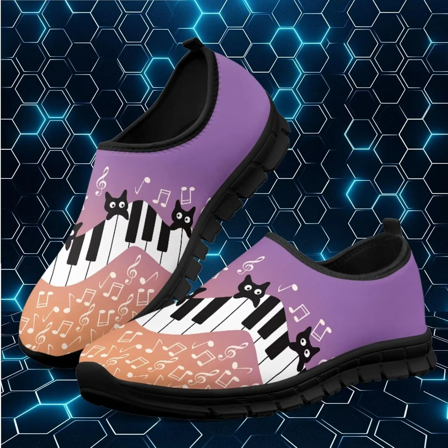 Music Walking Shoes for Women,Low Top Casual Sneaker Light Weight Road Running Shoes Breathable Teenis Workout Sneakers