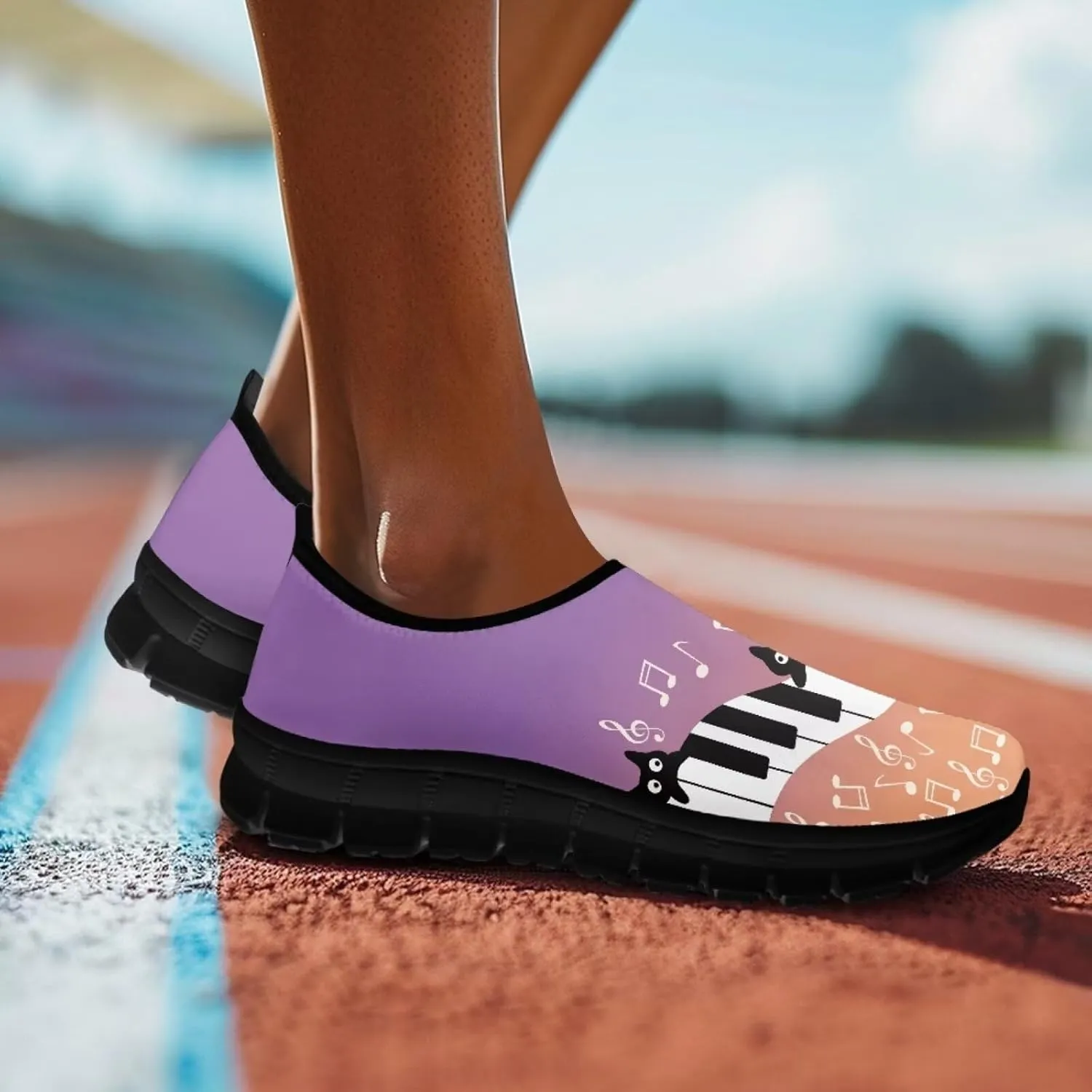 Music Walking Shoes for Women,Low Top Casual Sneaker Light Weight Road Running Shoes Breathable Teenis Workout Sneakers