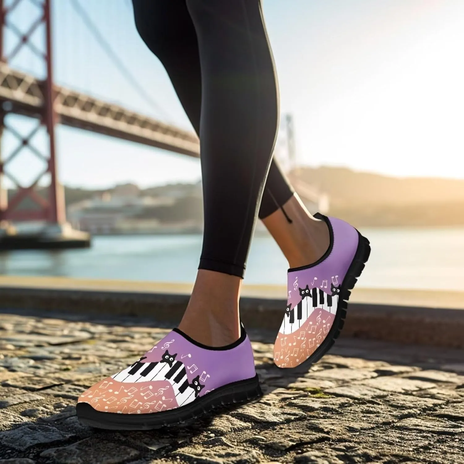 Music Walking Shoes for Women,Low Top Casual Sneaker Light Weight Road Running Shoes Breathable Teenis Workout Sneakers
